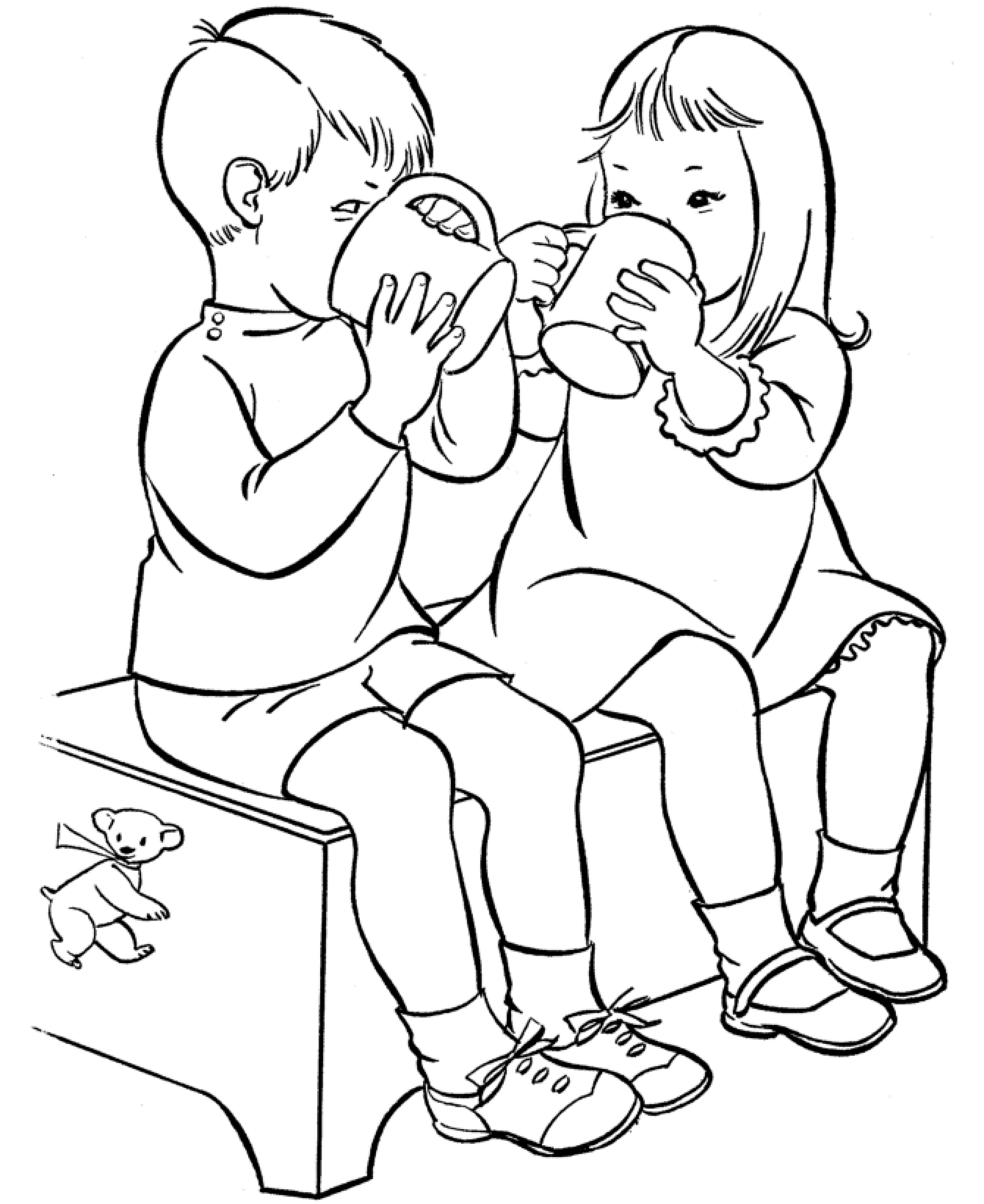 Kids Drinking Water Clipart Black And White