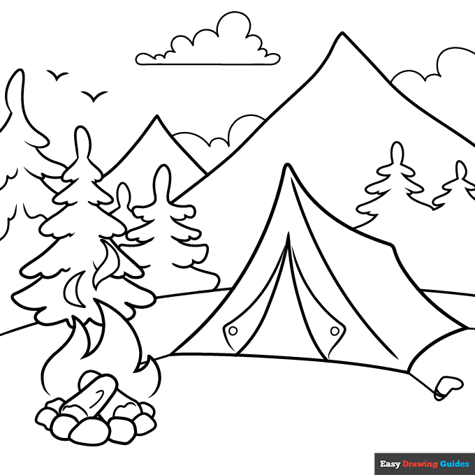Camping Coloring Page | Easy Drawing Guides