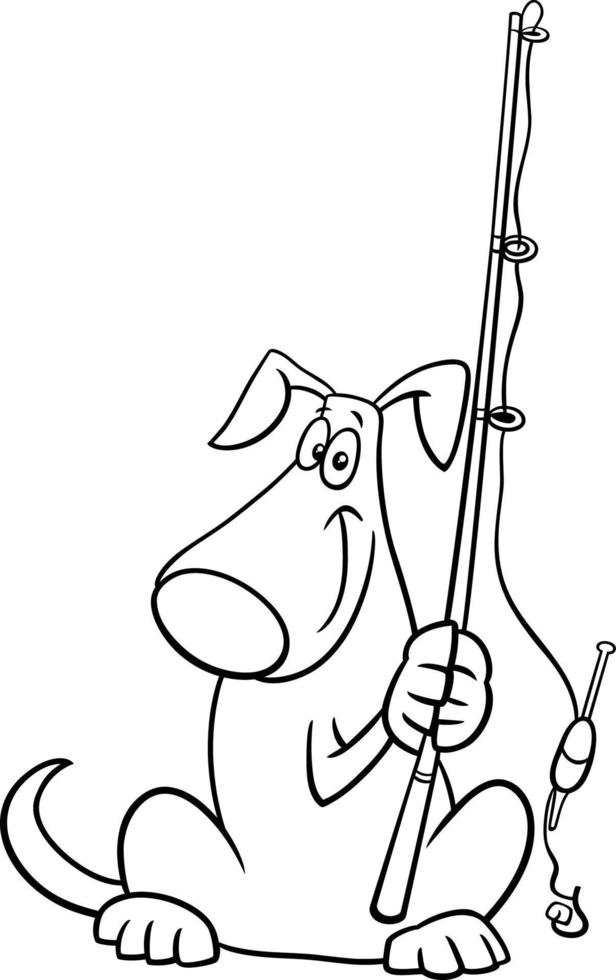 cartoon dog with fishing rod coloring book page 7456200 Vector Art at  Vecteezy
