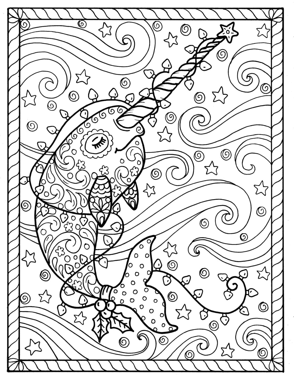 Narwhal Christmas Coloring Pages Adult Coloring Books Digi - Etsy Denmark