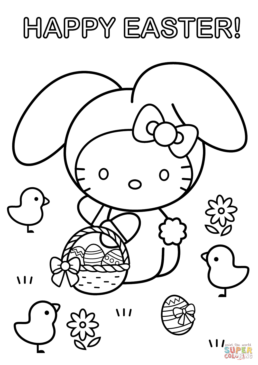 Hello Kitty Happy Easter coloring page | Free Printable Coloring Pages