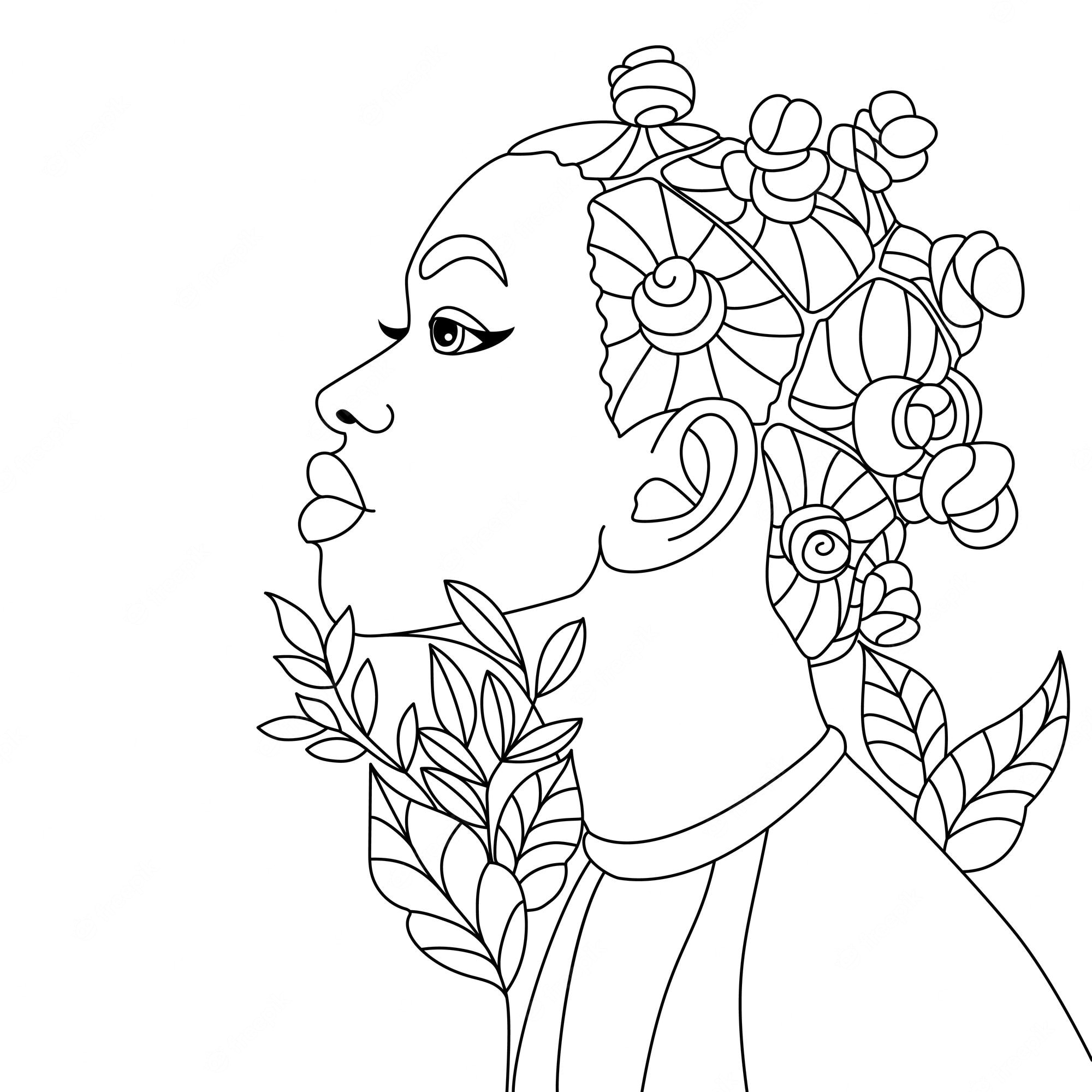 Premium Vector | Black woman bantu knots hairstyle modern afro girl  hairstyle vector coloring page illustration