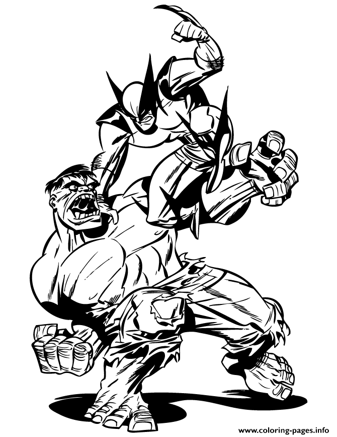 Incredible Hulk Fighting With Wolverine Coloring Pages Printable