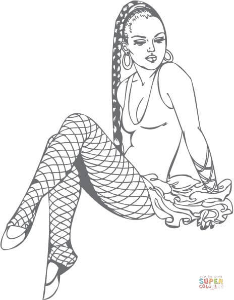 Pin-up Girl in Tights coloring page | Free Printable Coloring Pages