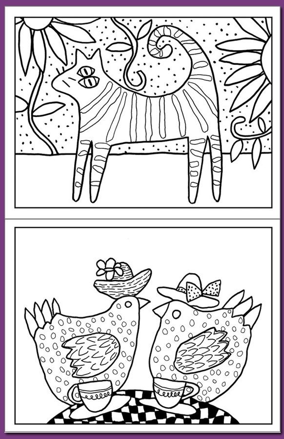 Folk Art Birds Coloring Pages - High Quality Coloring Pages