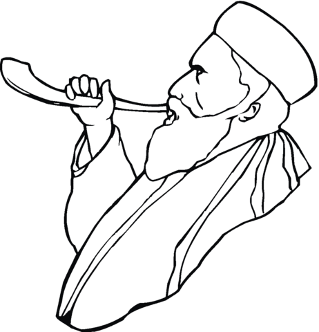 Old man with beard is blowing a horn coloring page | Free Printable Coloring  Pages