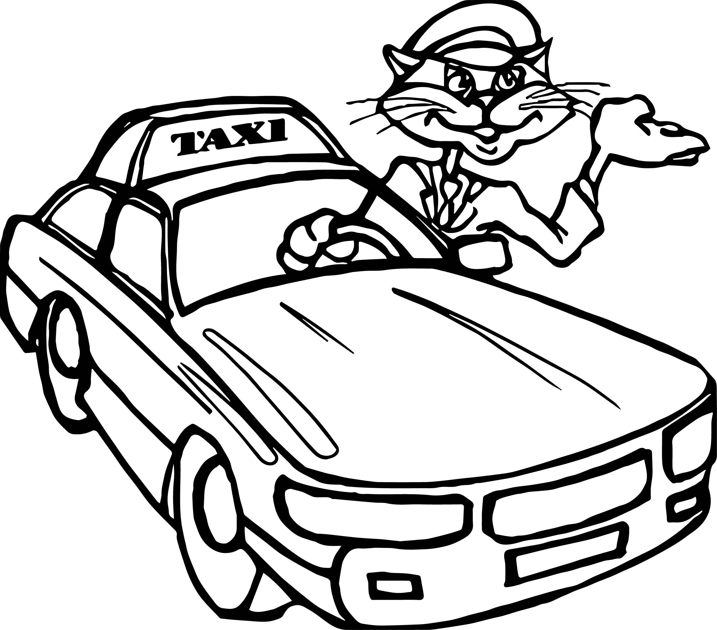 nice Taxi Cat Driver Car Coloring Page