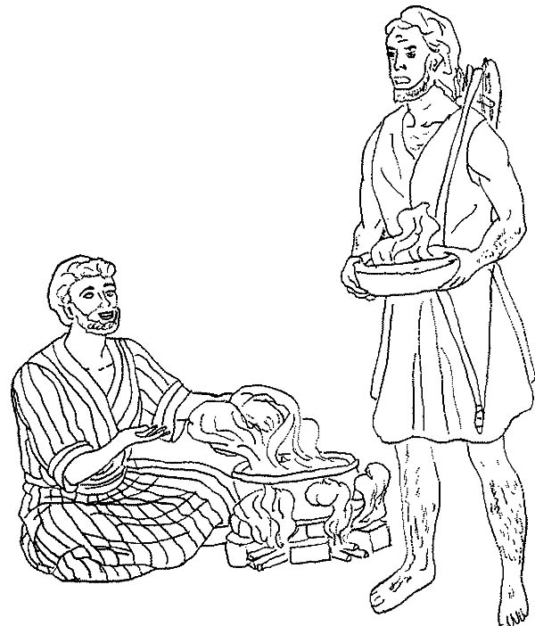 Esau Want a Bowl of Stew in Jacob and Esau Coloring Page - NetArt