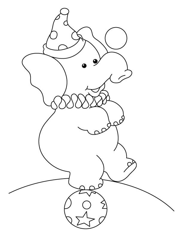 circus elephant standing on a ball coloring page | Download Free ...