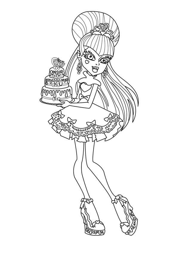 Monster High Character Bring Birthday Cake Coloring Page | Color Luna