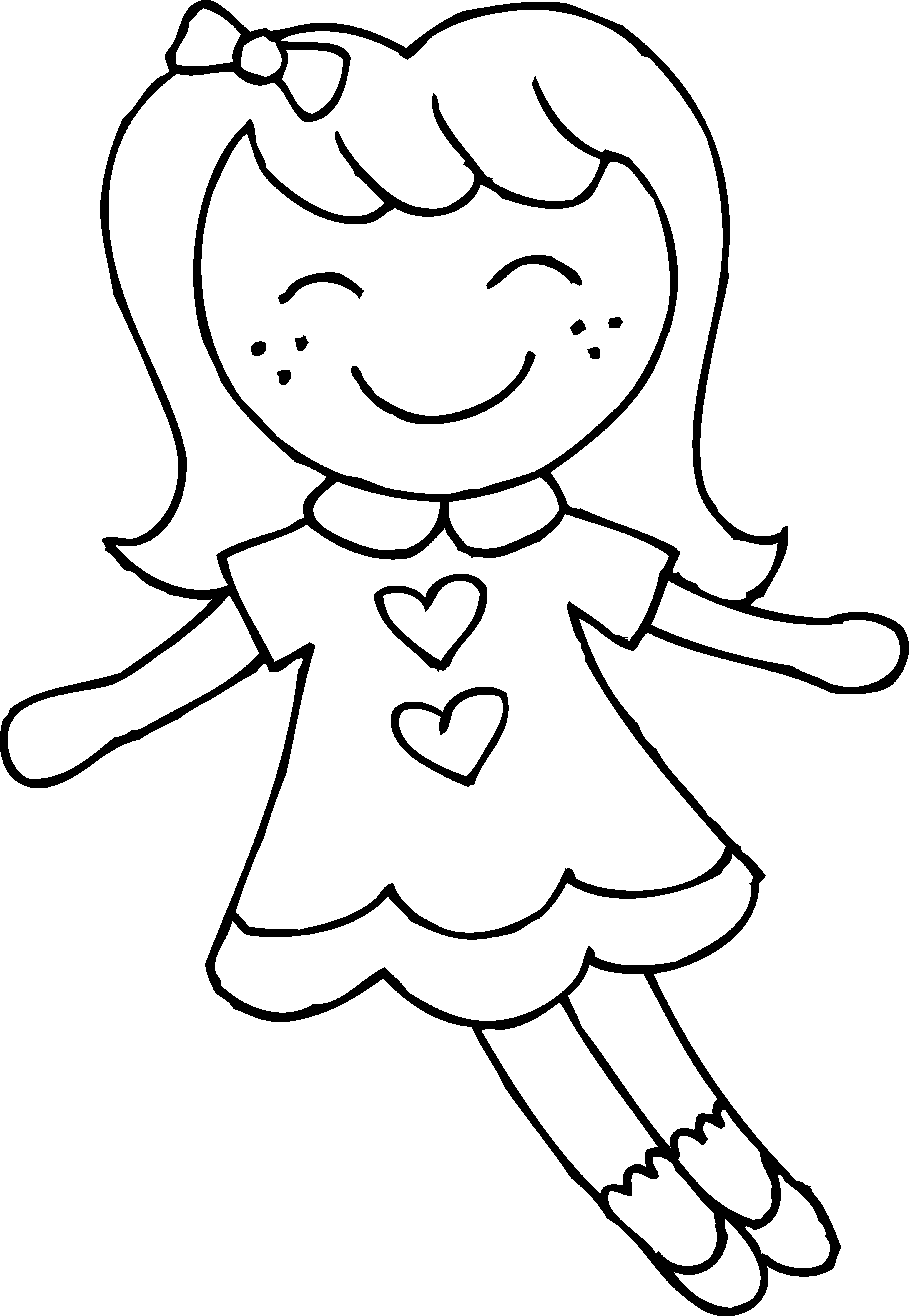 Cute Dolly Coloring Page - Doll Clipart Black And White , Transparent  Cartoon - Jing.fm