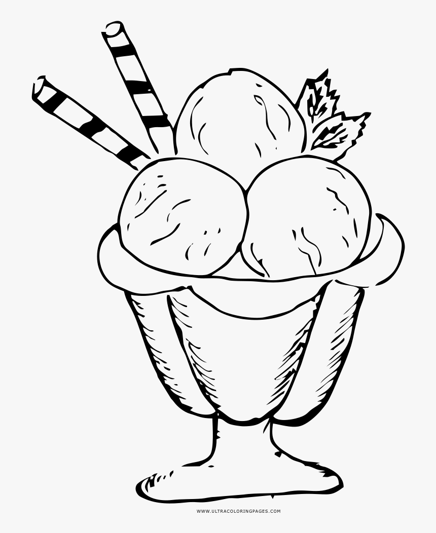 Ice Cream Sundae Coloring Page - Ice Cream Sundae Drawing Png, Transparent  Png - kindpng