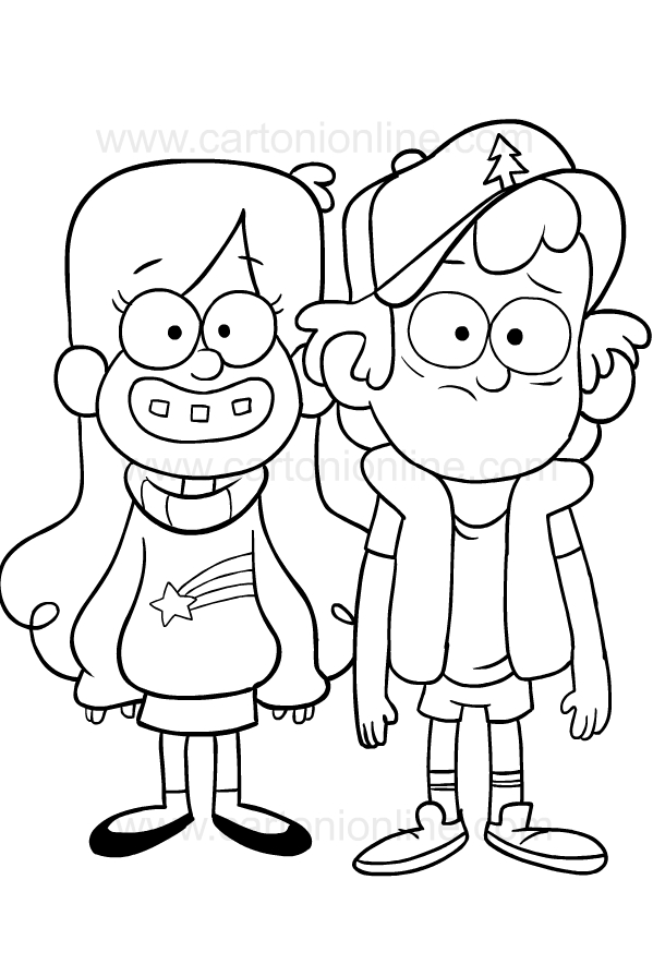 Drawing of Dipper e Mabel di Gravity Falls coloring page