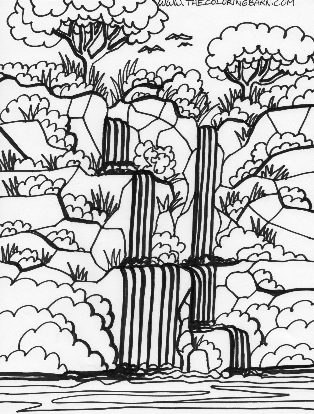 printable tropical rainforest coloring pages - Waterfall ...
