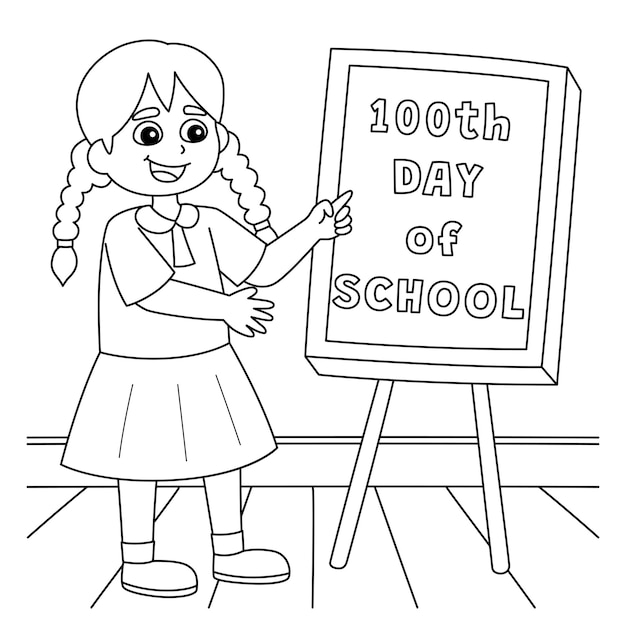Premium Vector | 100th day of school student girl coloring pages