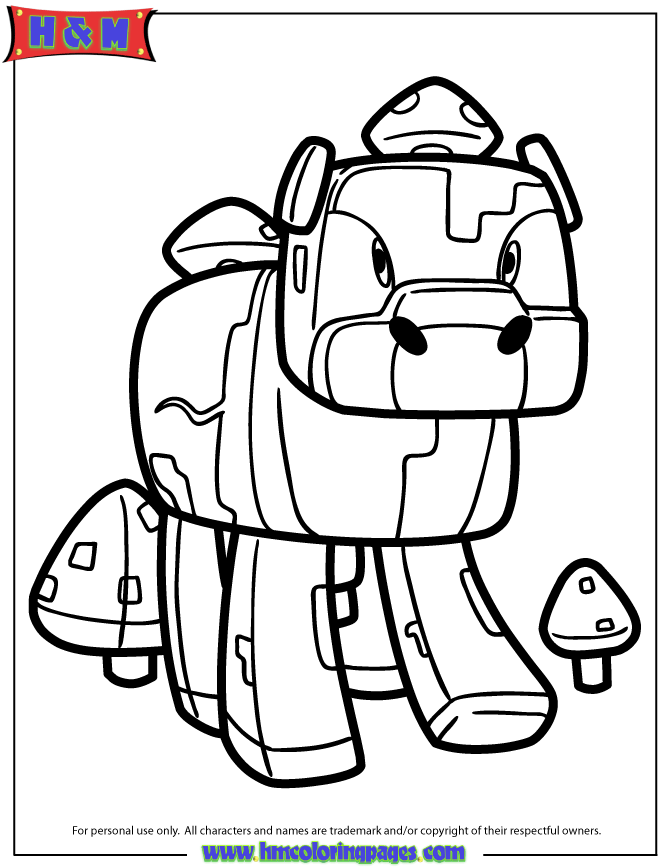 Mooshroom And Mushrooms Coloring Page | H & M Coloring Pages