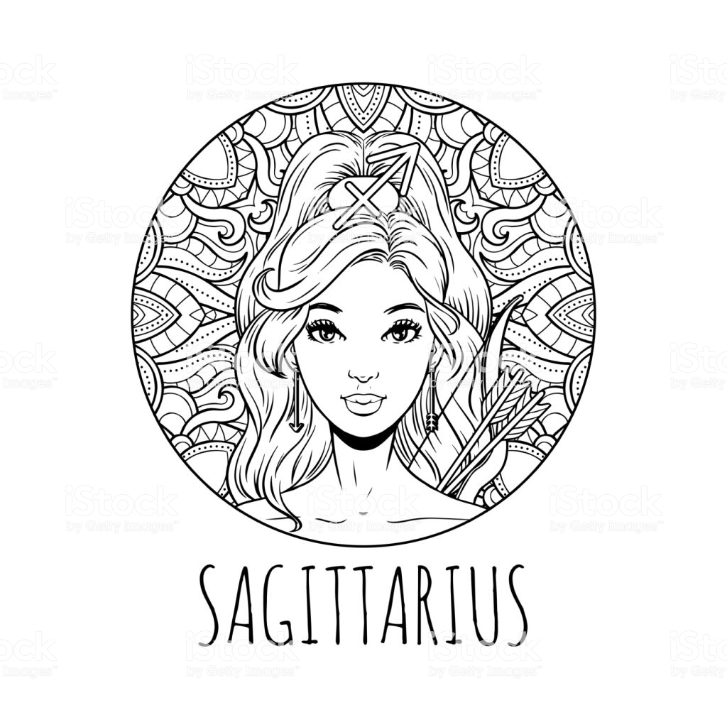 Sagittarius Zodiac Sign Artwork Adult Coloring Book Page Beautiful ...