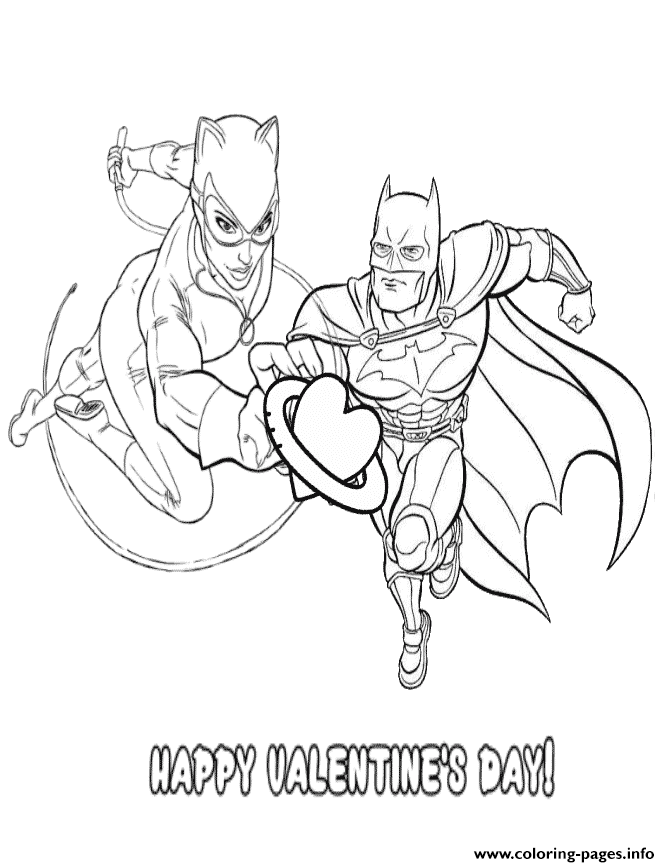 Batman Catwoman Valentine Heart Coloring Pages Printable