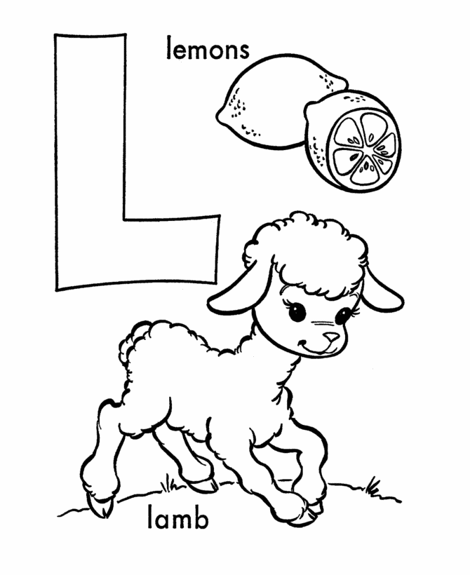 ABC Alphabet Coloring Sheet - L is for Lemons / Lamb | HonkingDonkey