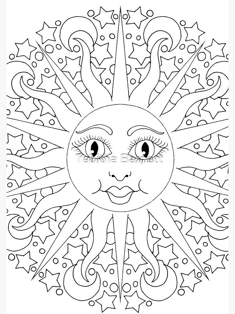 Sun Moon Stars Celestial Sun Spiral Notebook by Tabitha Barnett in 2022 | Moon  coloring pages, Star coloring pages, Coloring books