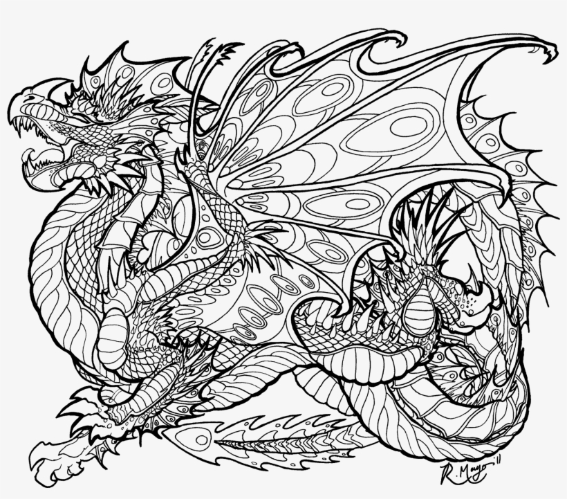 Coloring Pages For Adults Difficult Dragons Gallery - Mythical Dragon  Dragon Coloring Pages Transparent PNG - 1846x1531 - Free Download on NicePNG