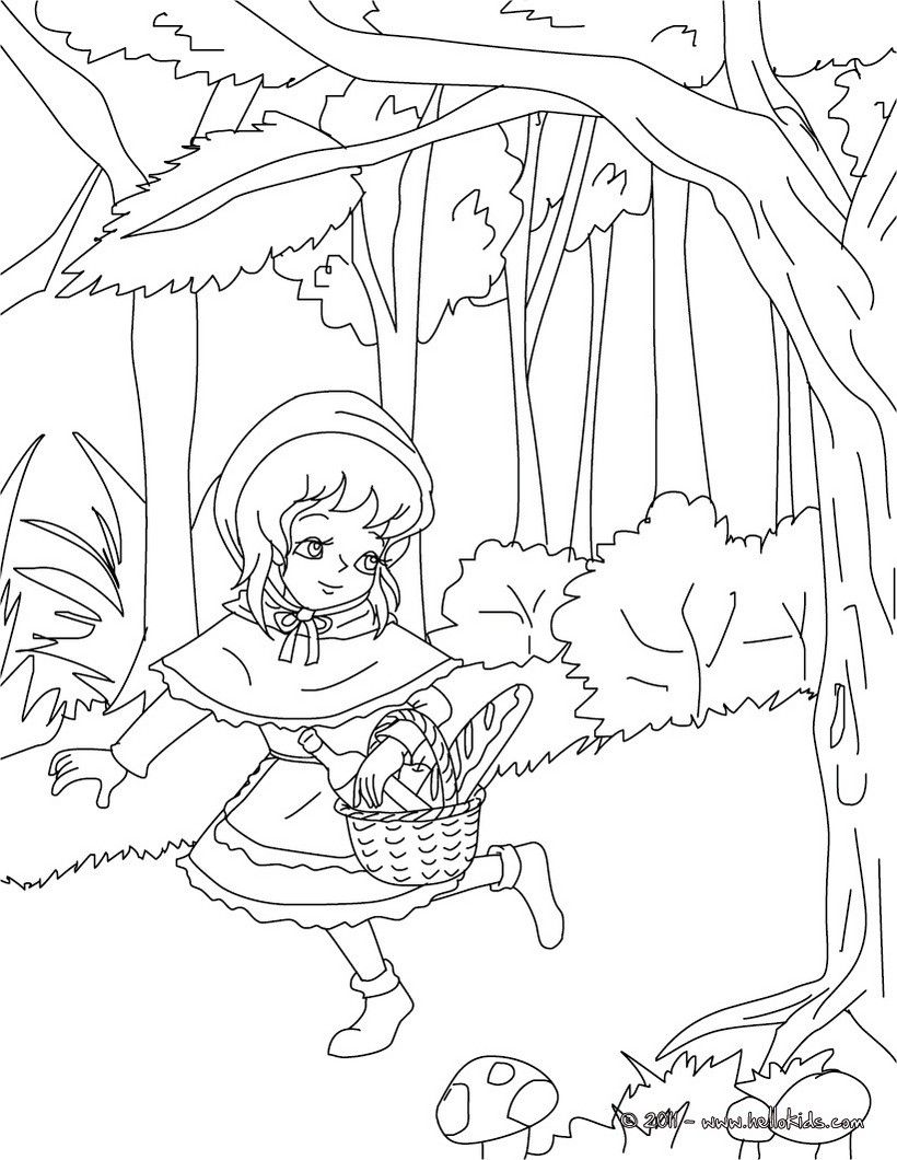 PERRAULT fairy tales coloring pages - THE LITTLE RED RIDING HOOD tale