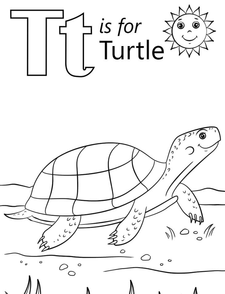 Turtle Letter T Coloring Page - Free Printable Coloring Pages for Kids
