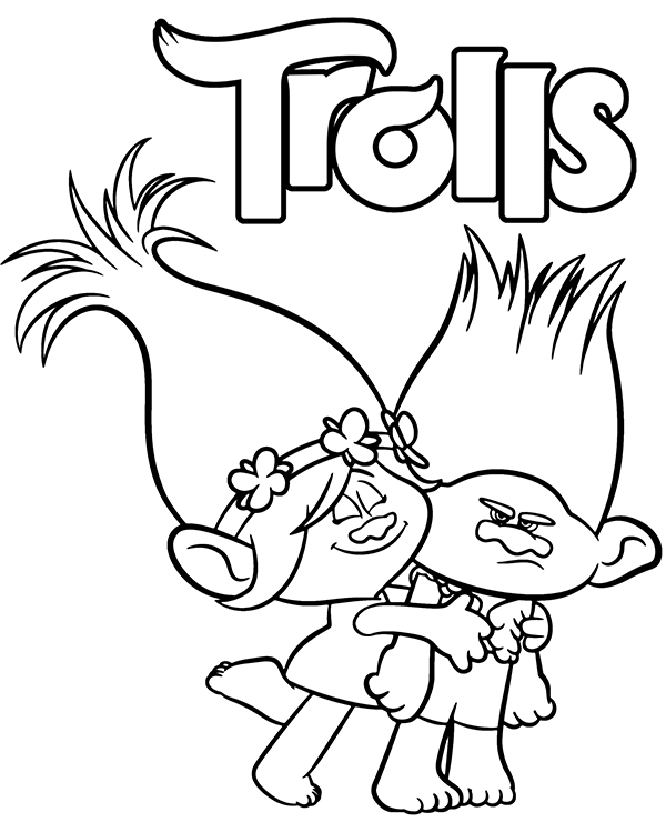 Trolls Branch and Poppy coloring sheet page