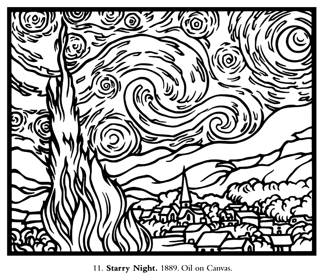 Van gogh starry night large - Masterpieces Adult Coloring Pages
