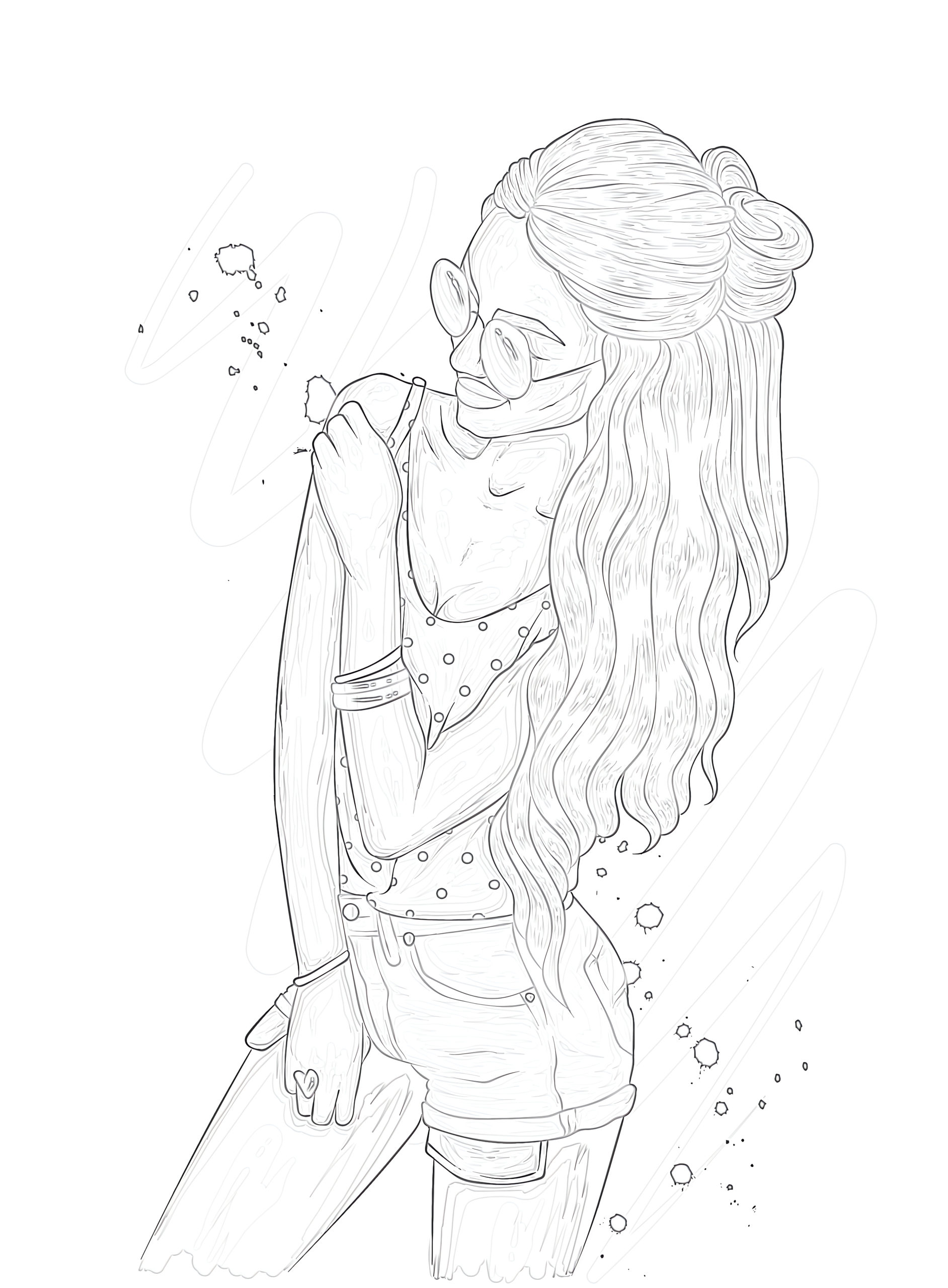 Girl with Glasses coloring page - Mimi Panda