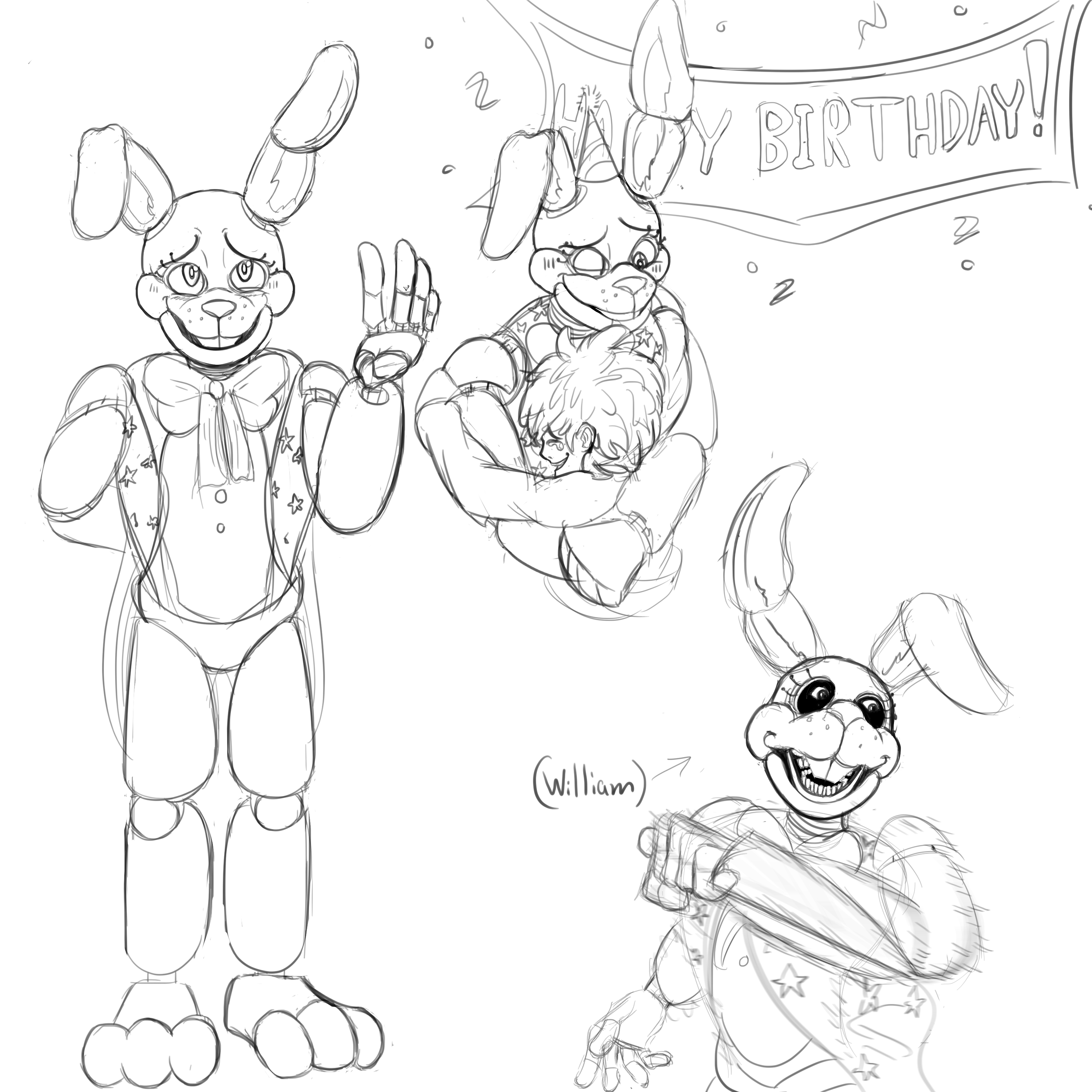 Some sketches of Spring Bonnie I did : r/fivenightsatfreddys