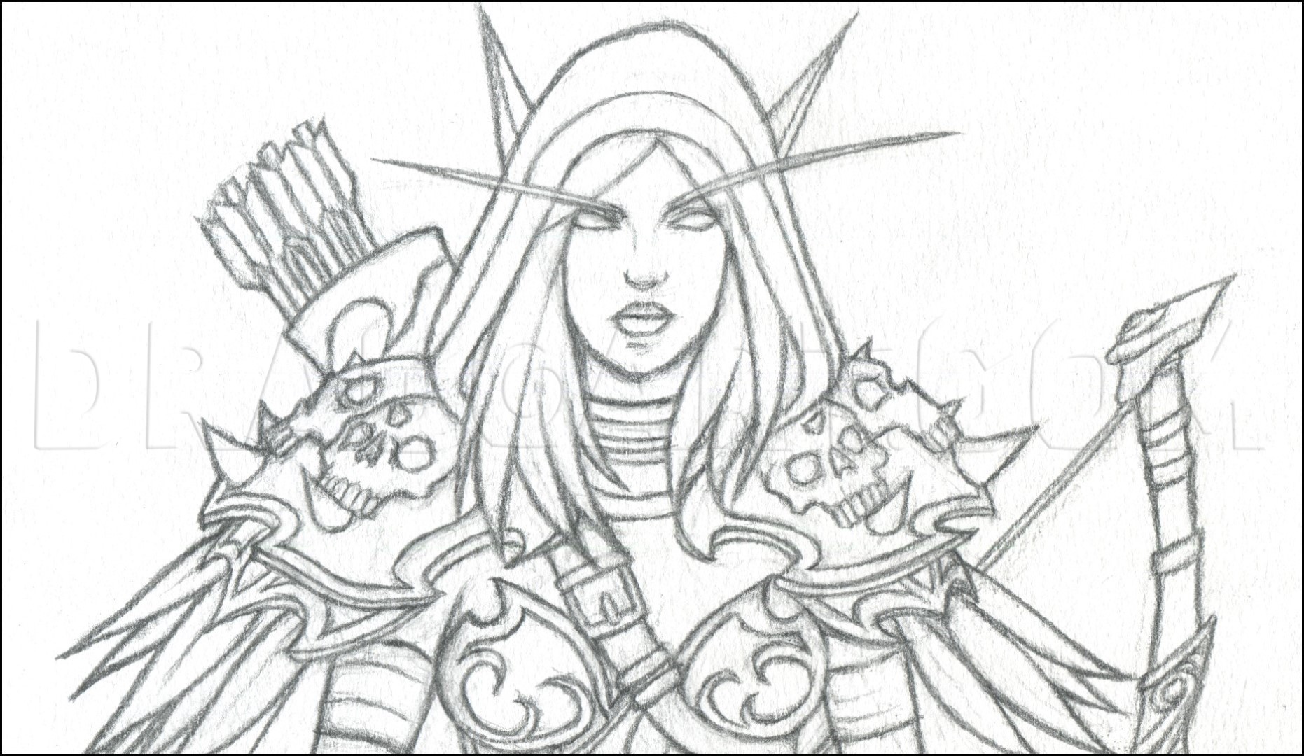 How to Draw Sylvanas Windrunner from World of Warcraft, Coloring Page,  Trace Drawing