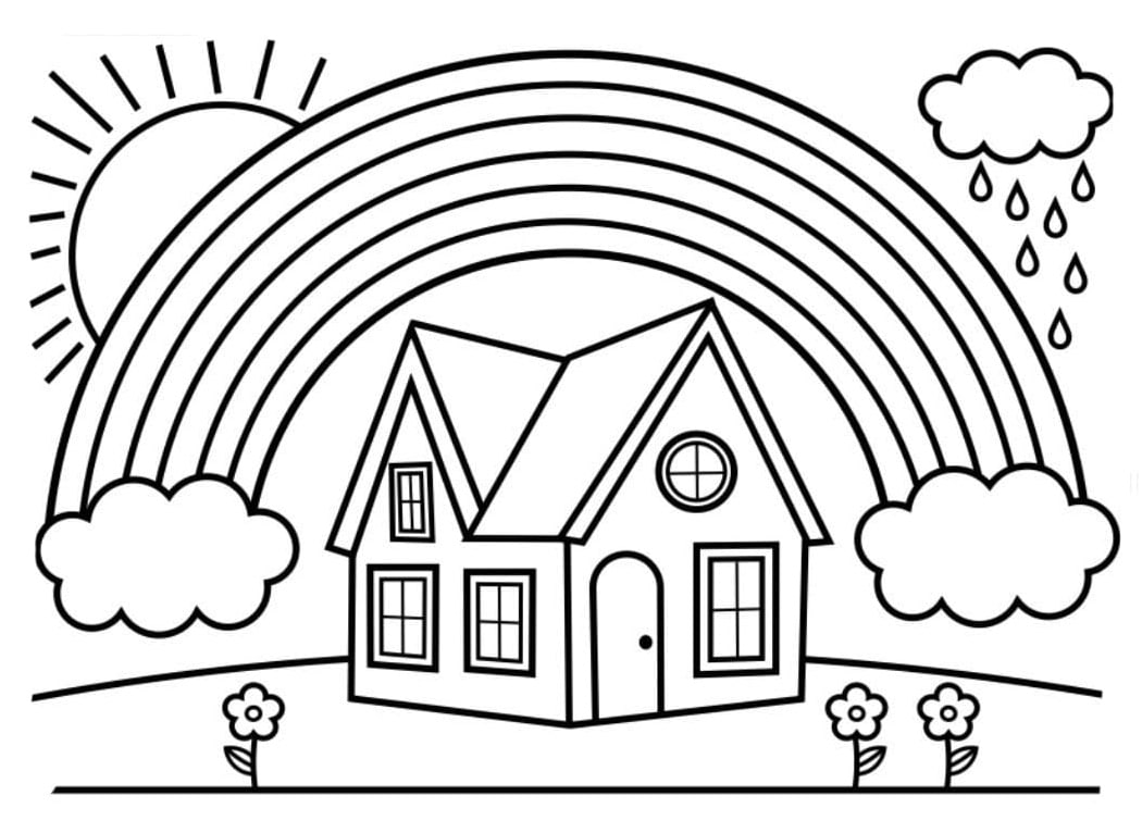 House and Rainbow Coloring Page - Free Printable Coloring Pages for Kids