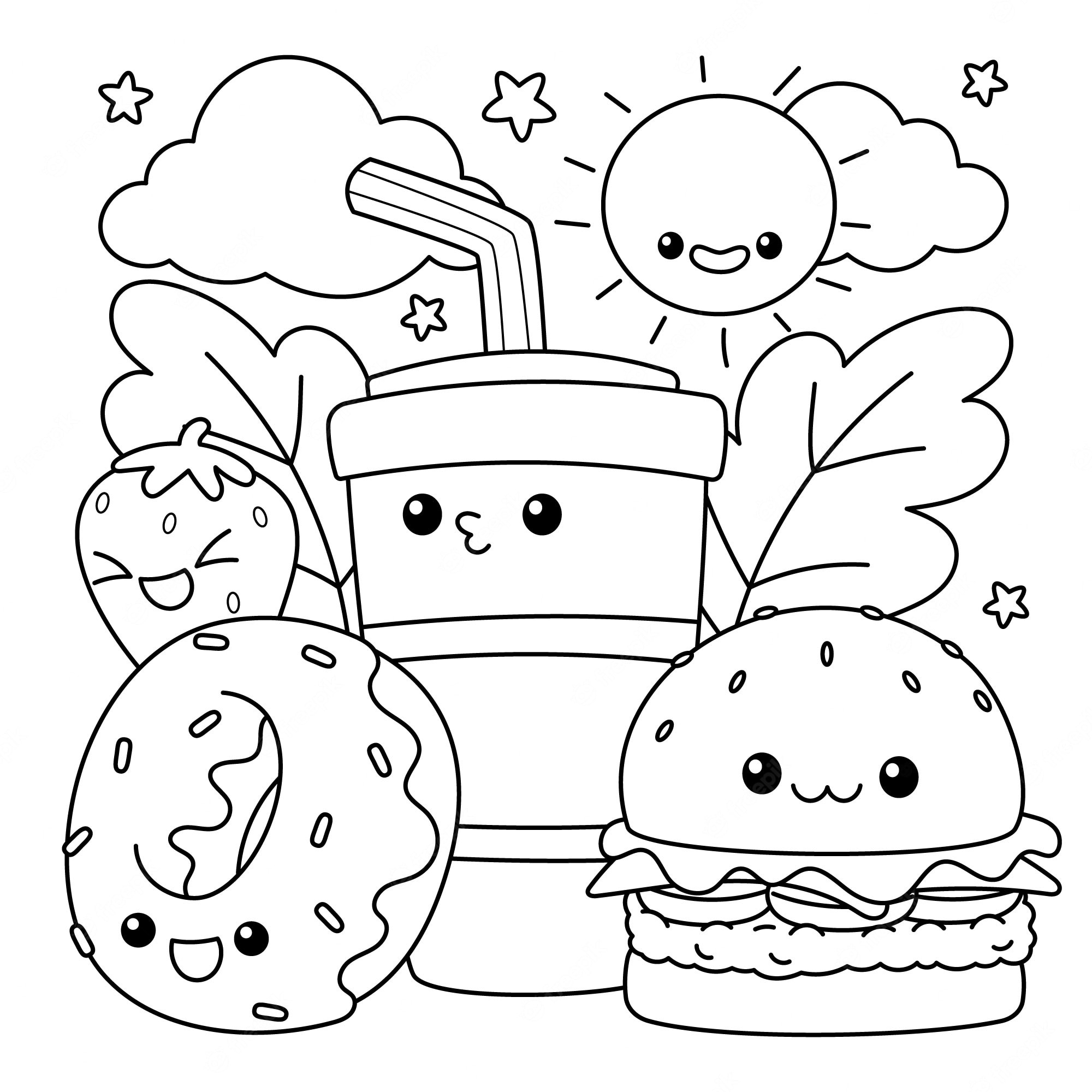 Cute Foods Coloring Pages Free - Coloring Home