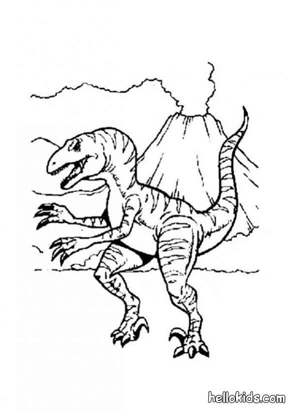 DINOSAUR coloring pages - Allosaurus and volcano