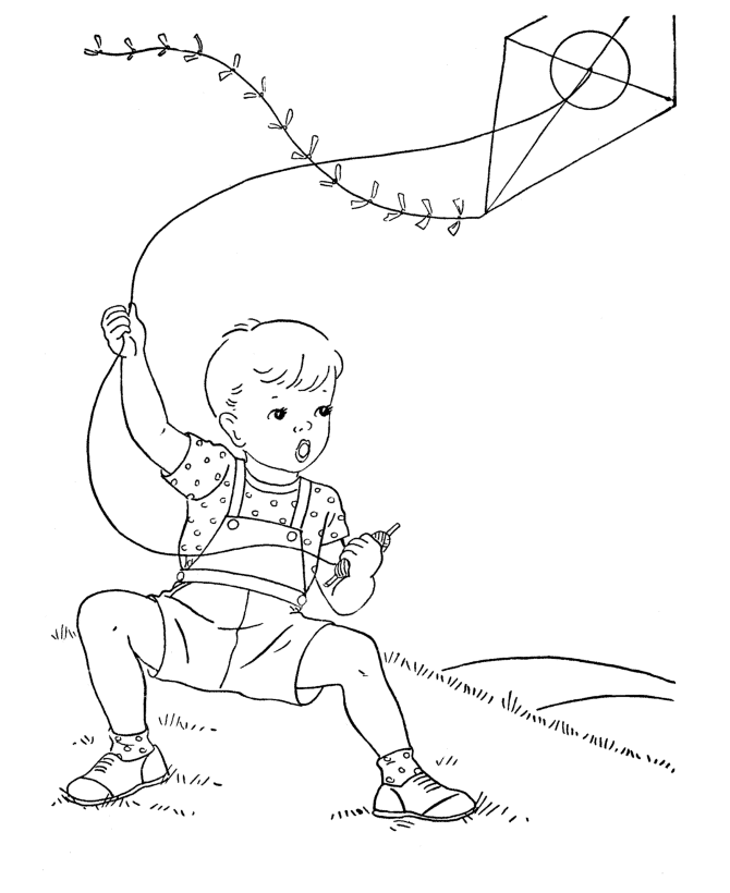 Boy with kite Colouring Pages