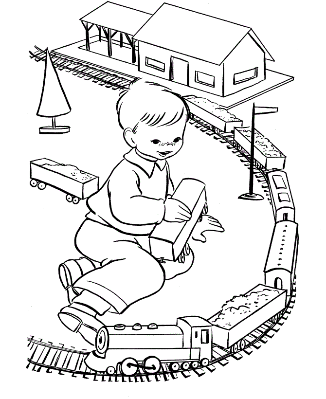 Print Baby With Train Coloring Page : Download Baby Wth Train Toy 