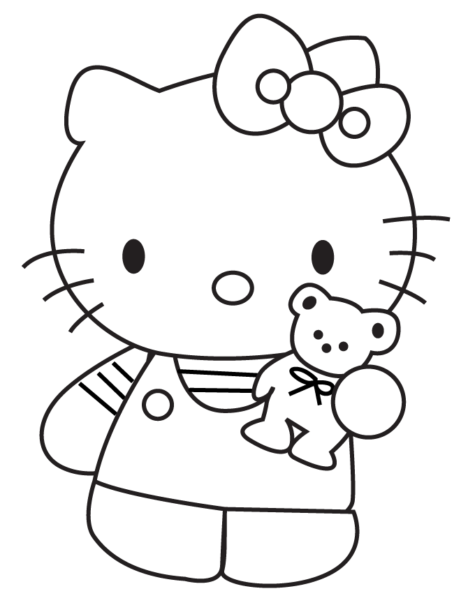 Hello Kitty Showing Teddy Bear Coloring Page | Free Printable 