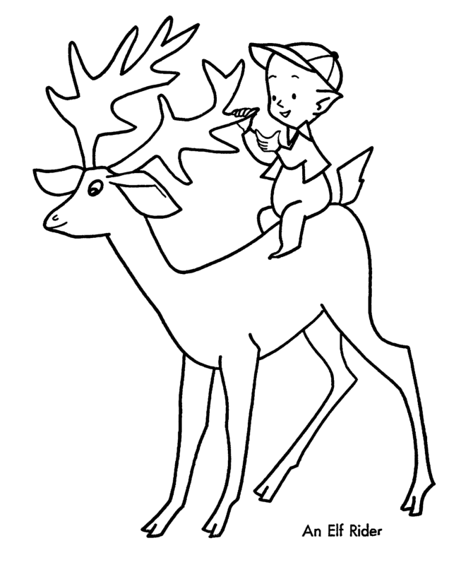 Santa's Reindeer Coloring Pages - Santa's Reindeer and Elf 