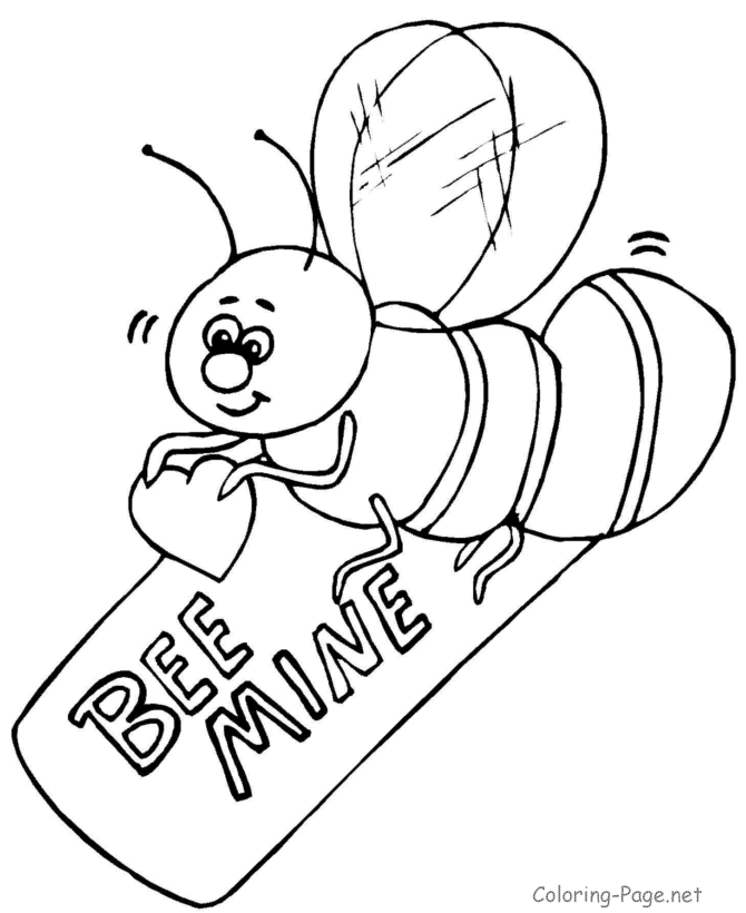 Valentine Coloring Sheets and Pages - Bee Mine