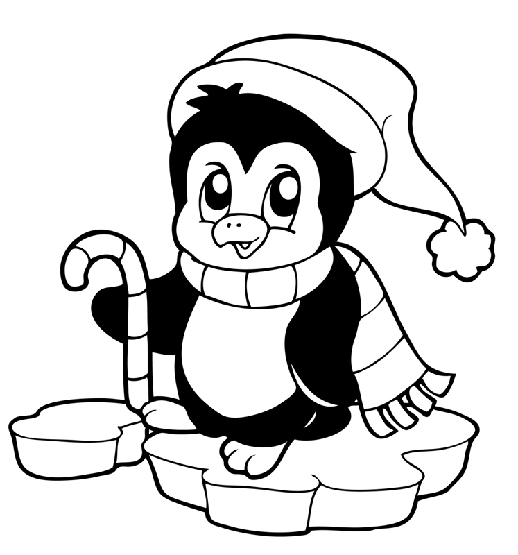 Cute Penguin On Christmas | Kids Coloring Page