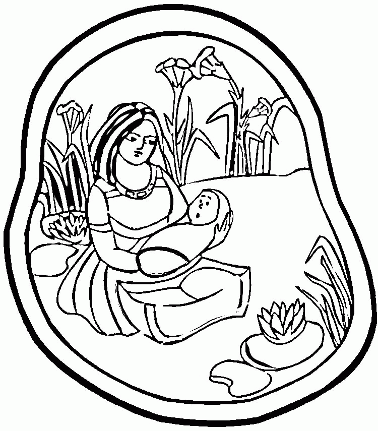 Baby Moses in the River Coloring Online | Super Coloring