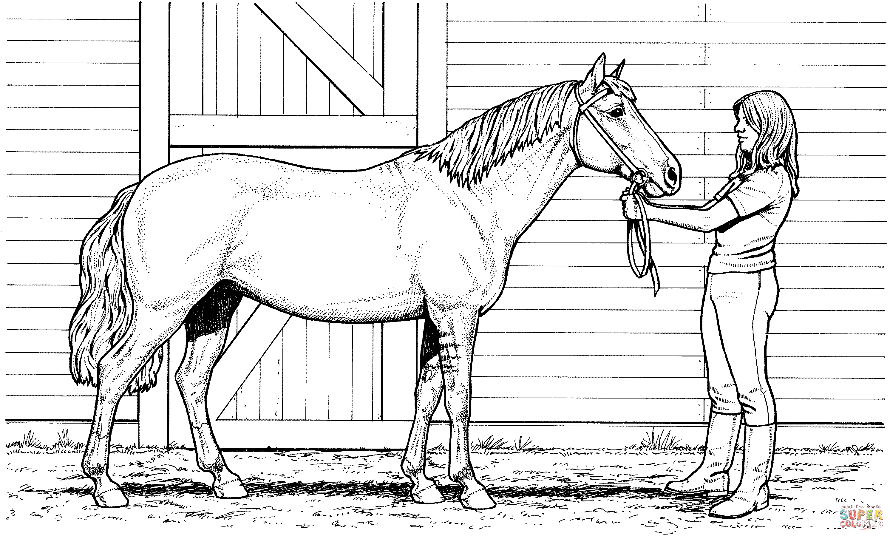 Woman and Mare Horse coloring page | Free Printable Coloring Pages