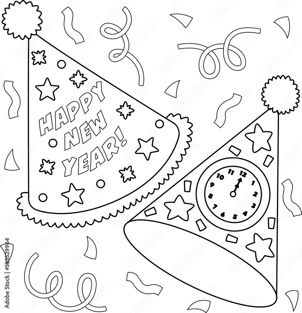 New Years Eve Party Hat Coloring Page for Kids Stock Vector | Adobe Stock