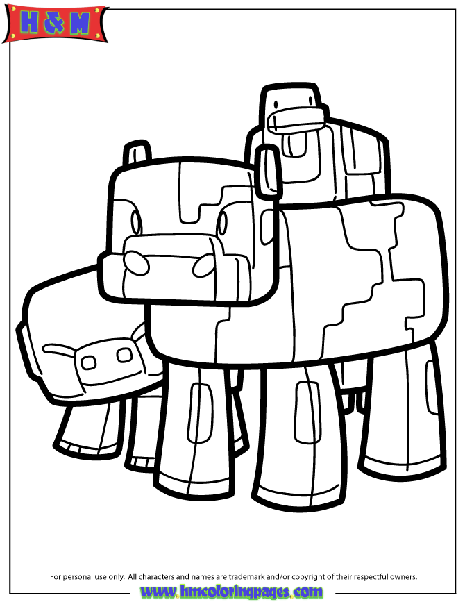 Minecraft Pig Cow And Duck Coloring Page | H & M Coloring Pages
