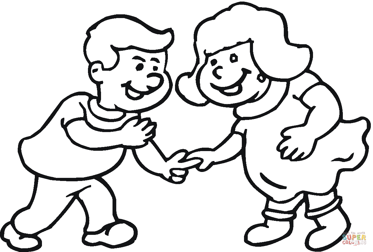 Little Boy And Girl Laugh Together Coloring Page   Free Printable ...