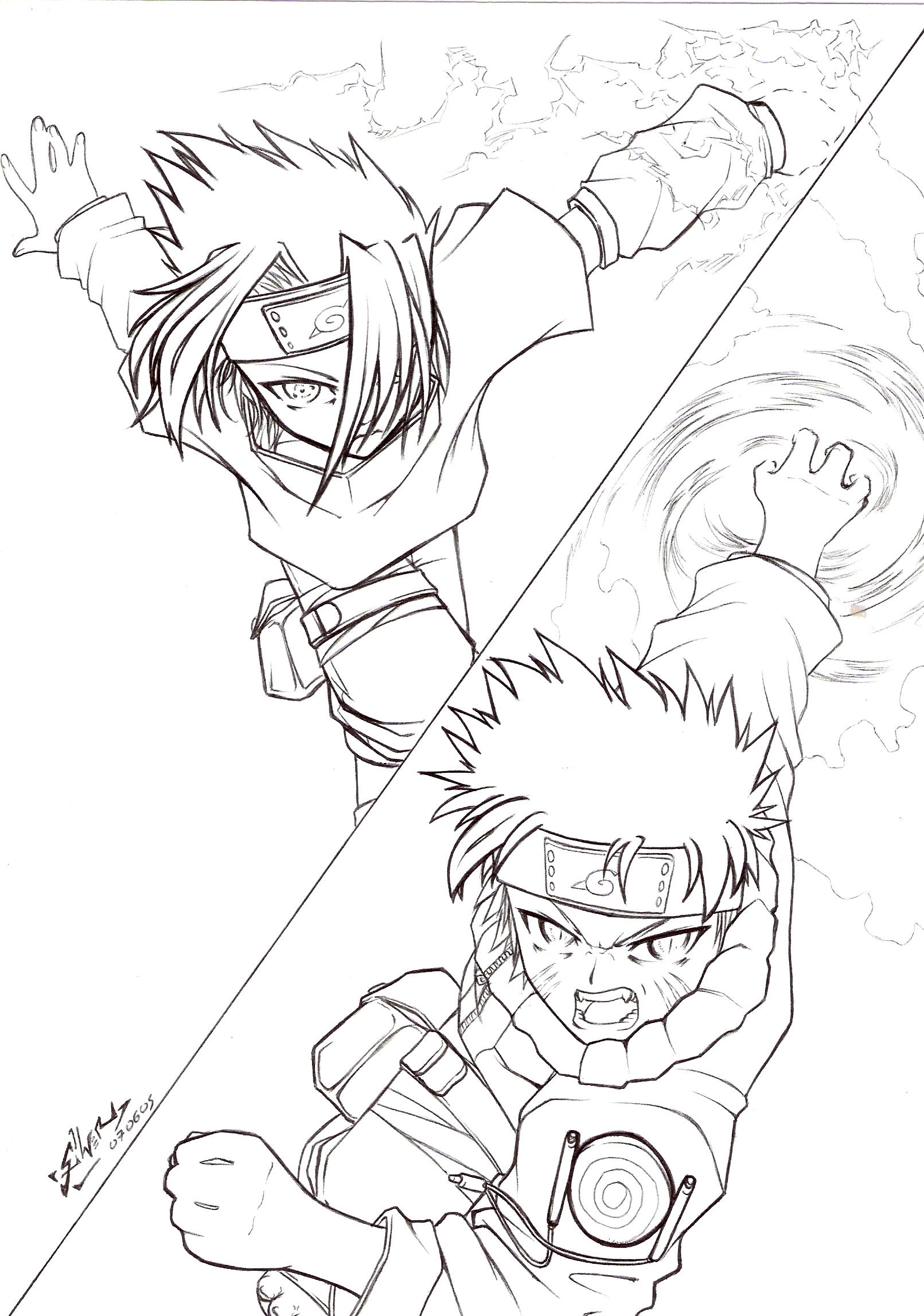 Naruto rasengan vs sasuke chidori coloring pages
