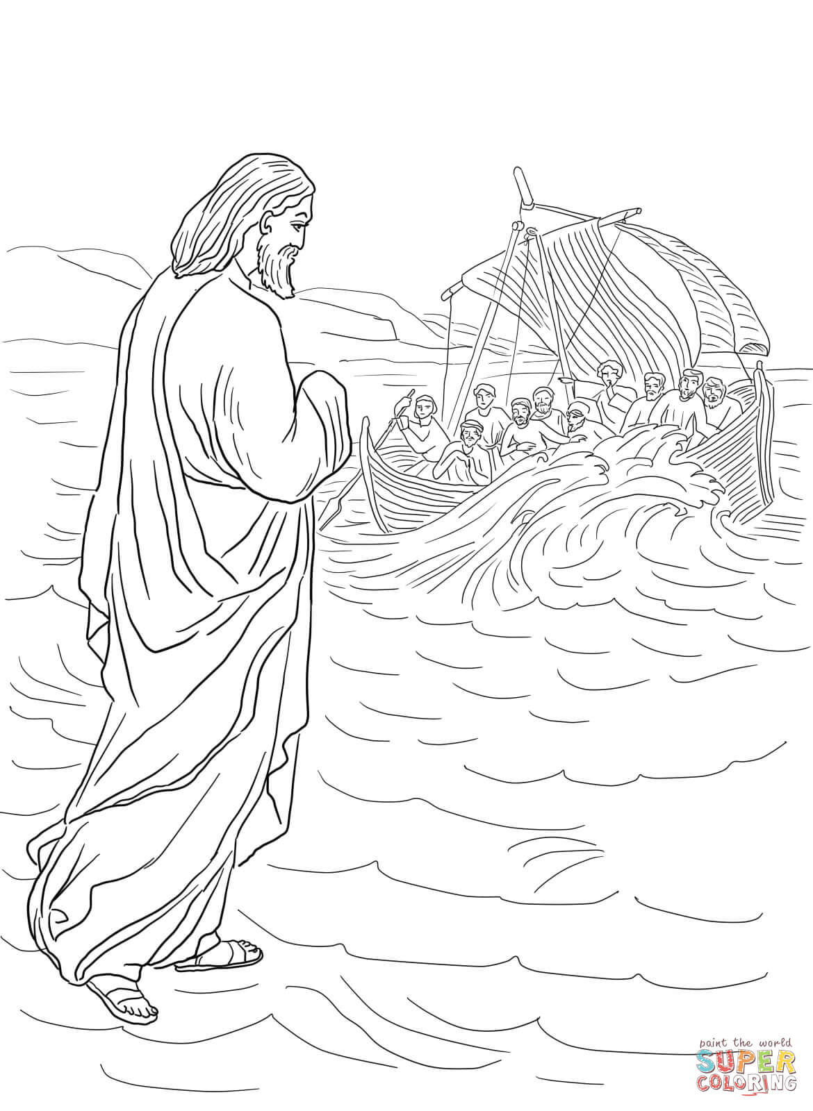 Jesus Walking on the Water coloring page | Free Printable Coloring Pages
