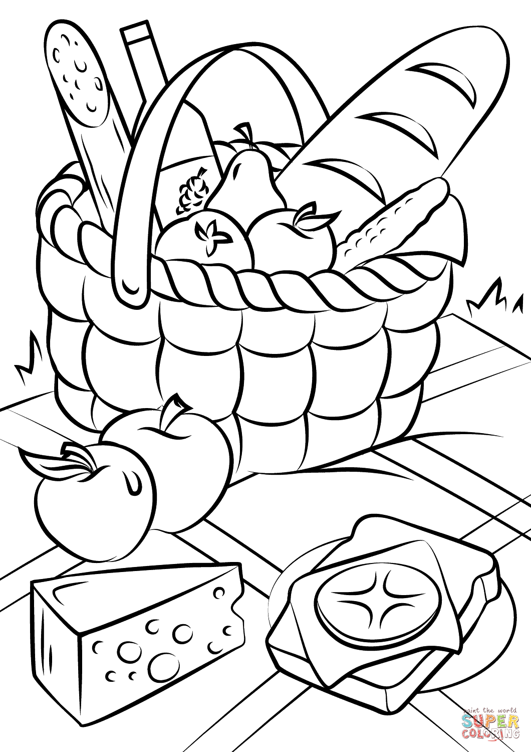 Picnic Basket Food coloring page | Free Printable Coloring Pages