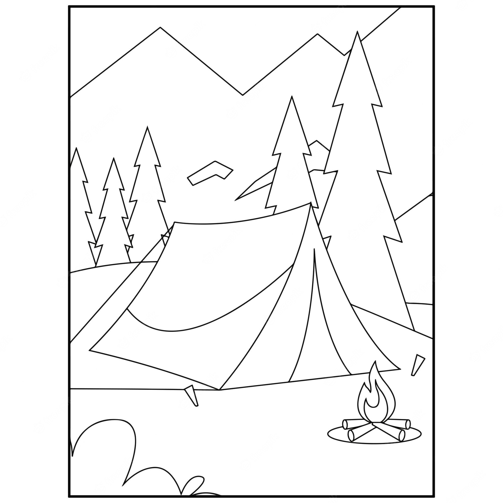 Premium Vector | Printable camping coloring pages for kids premium vector